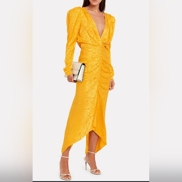 Ronny Kobo Astrid Ruched Moire Dress Yellow  XS - Picture 2 of 7